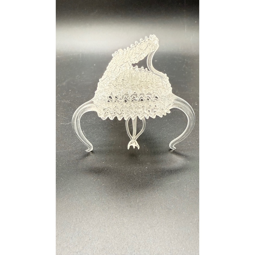 Vintage Hand Blown Spun Glass Grand Piano Figurine Clear Miniature Decor